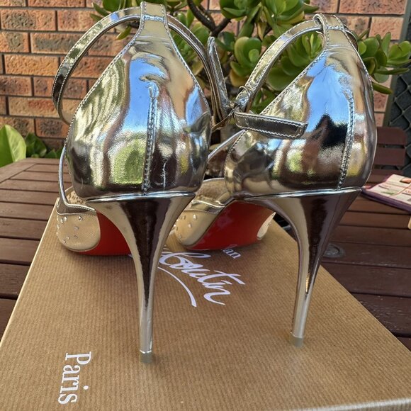 Christian Louboutin Twistissima Silver Mesh Strass Low Heels - Picture 15 of 16